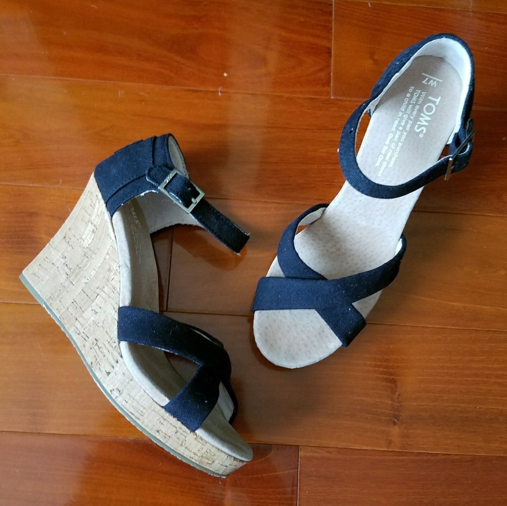 Toms black Sienna cork wedge heels